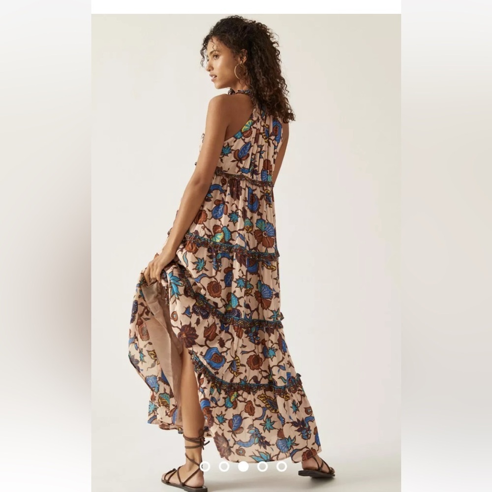 Anthropologie Love the Label Tiered Maxi Dress in Pink, green, brown and blue - Picture 2 of 16